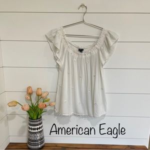 American Eagle Off-white Peasant Top